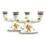 Pair of Renaissance candlesticks in earthenware – Gien pottery, 1970s