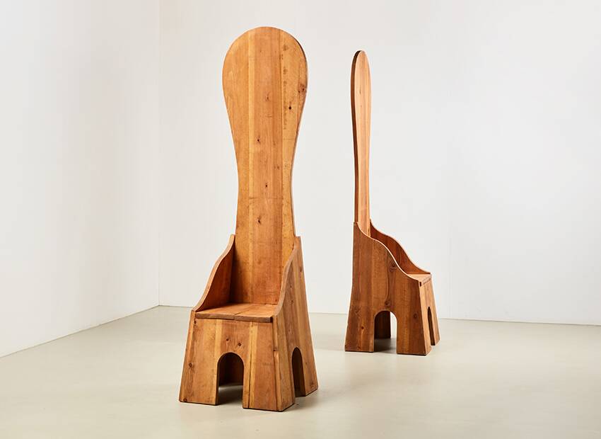 Mario Ceroli Pair of Fratina Chairs for Poltronova Italy 1972