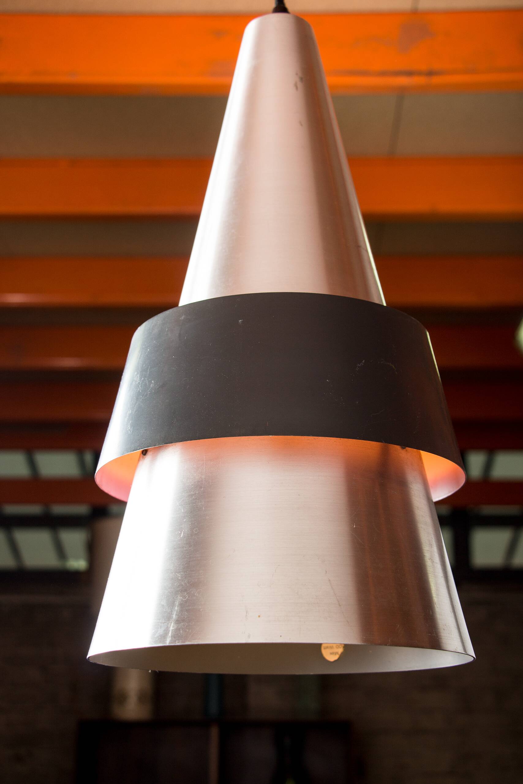 Large Danish Aluminum pendant light, Corona model by Jo Hammerborg for Fog & Mørup 1960.