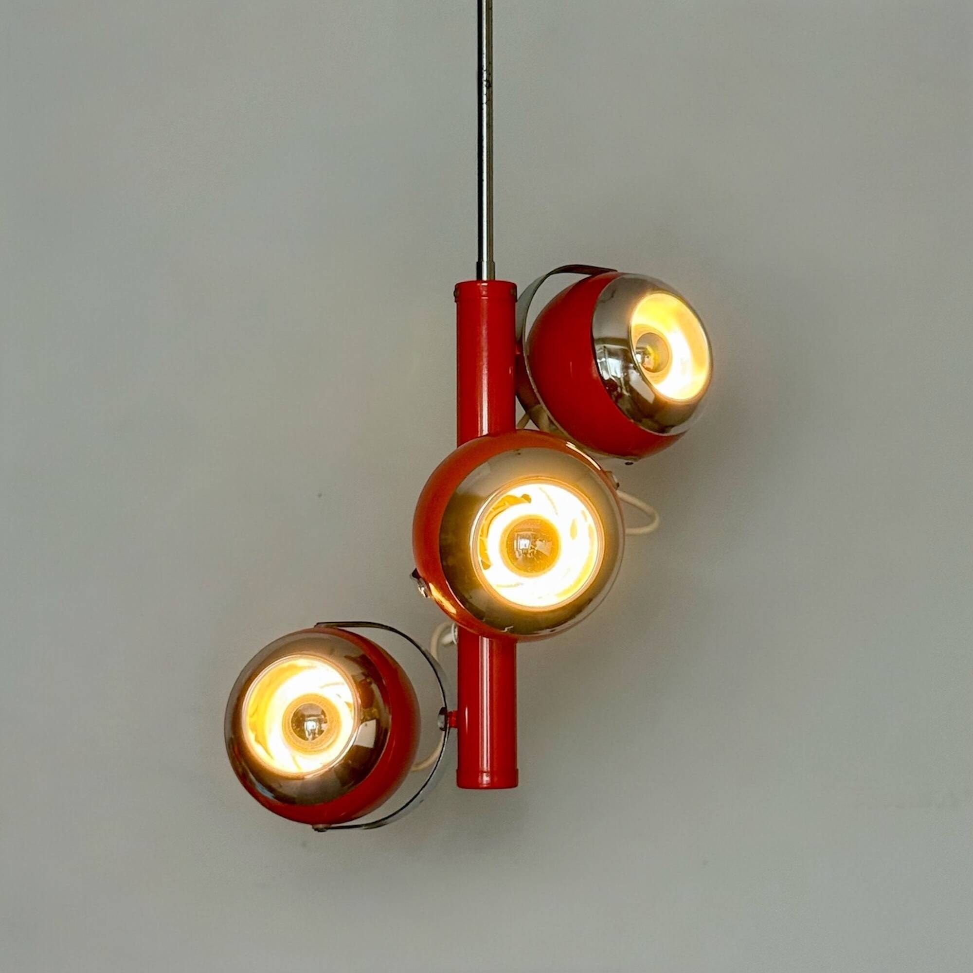 Red Eyeball Pendant Lamp, Chrome Finish – 1970s Futurist Design