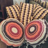 Set of 5 wool crochet cushions 1970s