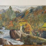 Oil on canvas mountain and river 1965