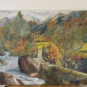 Oil on canvas mountain and river 1965