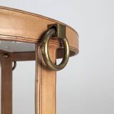 Table basse en laiton et cuir surpiqué