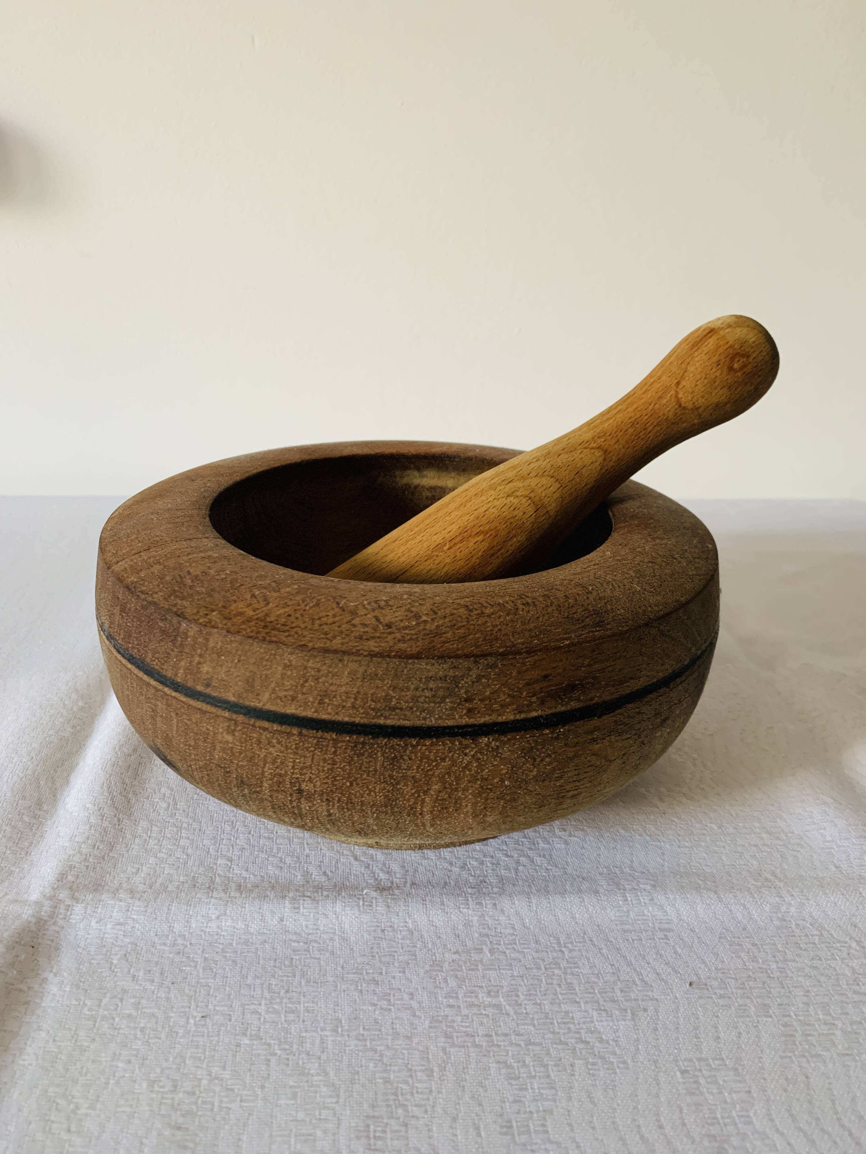Wooden mortar and pestle