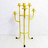 Chandelier 6 feux en métal jaune style Memphis