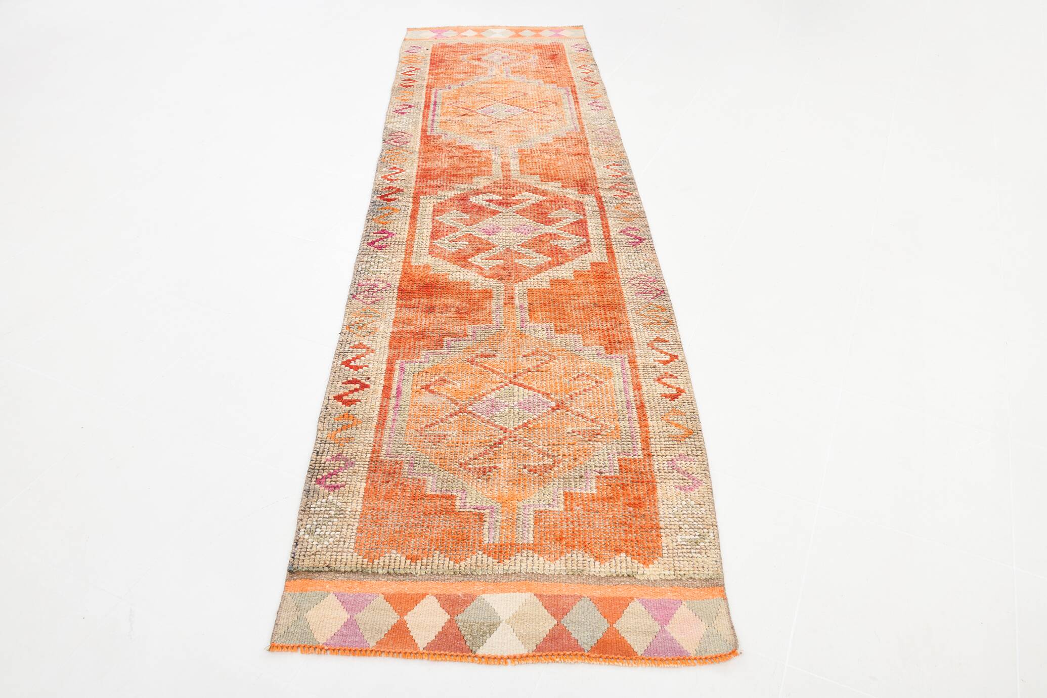 3x11 Faded Orange Anatolian Runner, Contemporary Runner Rug, 92x339 Cm
