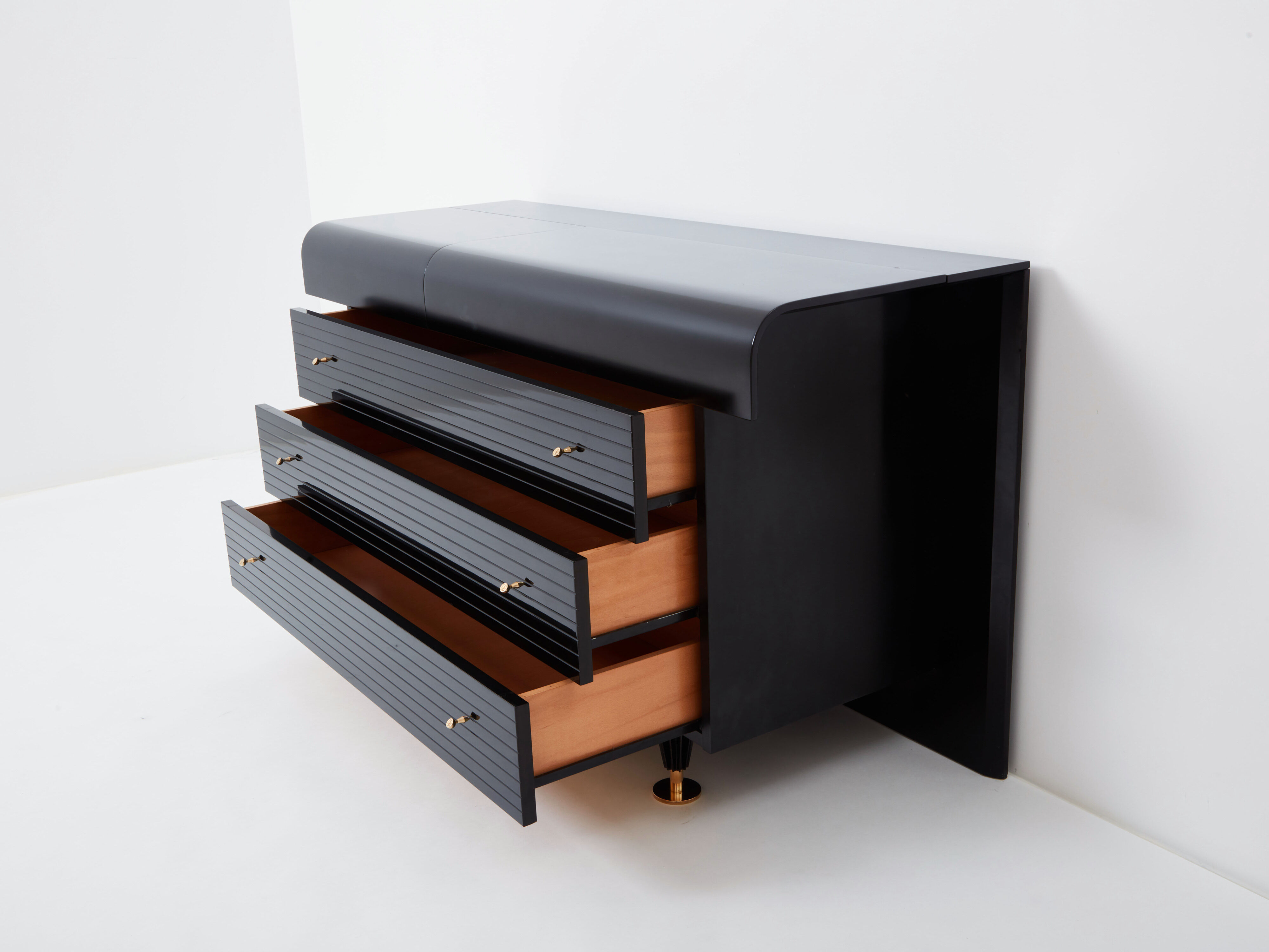 Black lacquered brass chest of drawers signed Pierre Cardin 1980