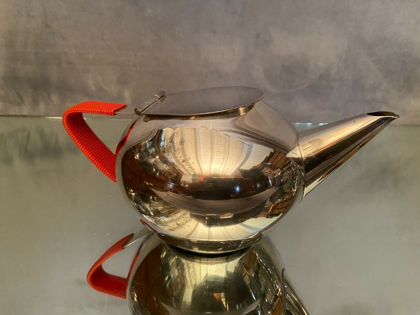 Silver metal teapot WMF vintage design 1960