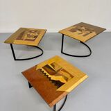 Table basse gigogne marqueterie géométrique design italien vintage