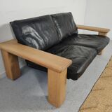 Walter Knoll leather sofa in leather and light oak, 1980