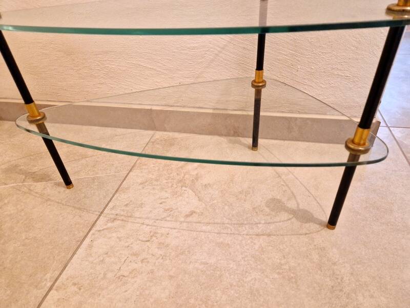 Coffee table end table in metal and black and gold glass - Design 1950/1960