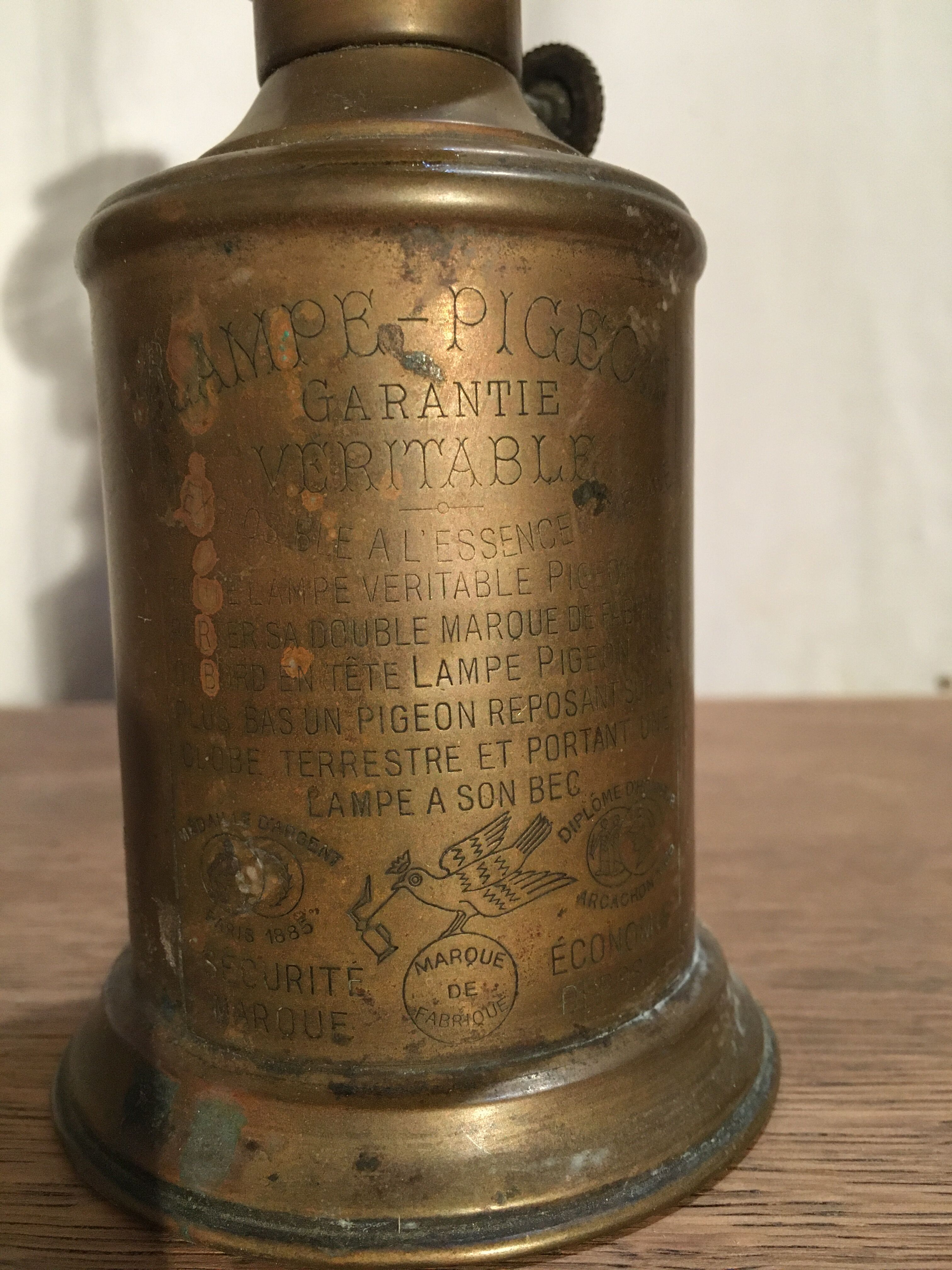 Late XIX brass Pigeon Lamp