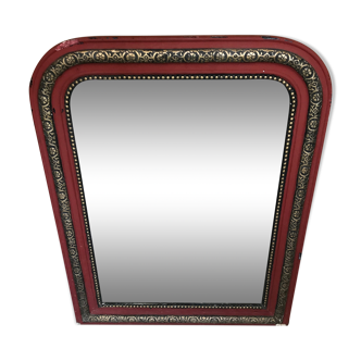 Ancien miroir Louis Philippe bois & plâtre rang de perles + frises vintage