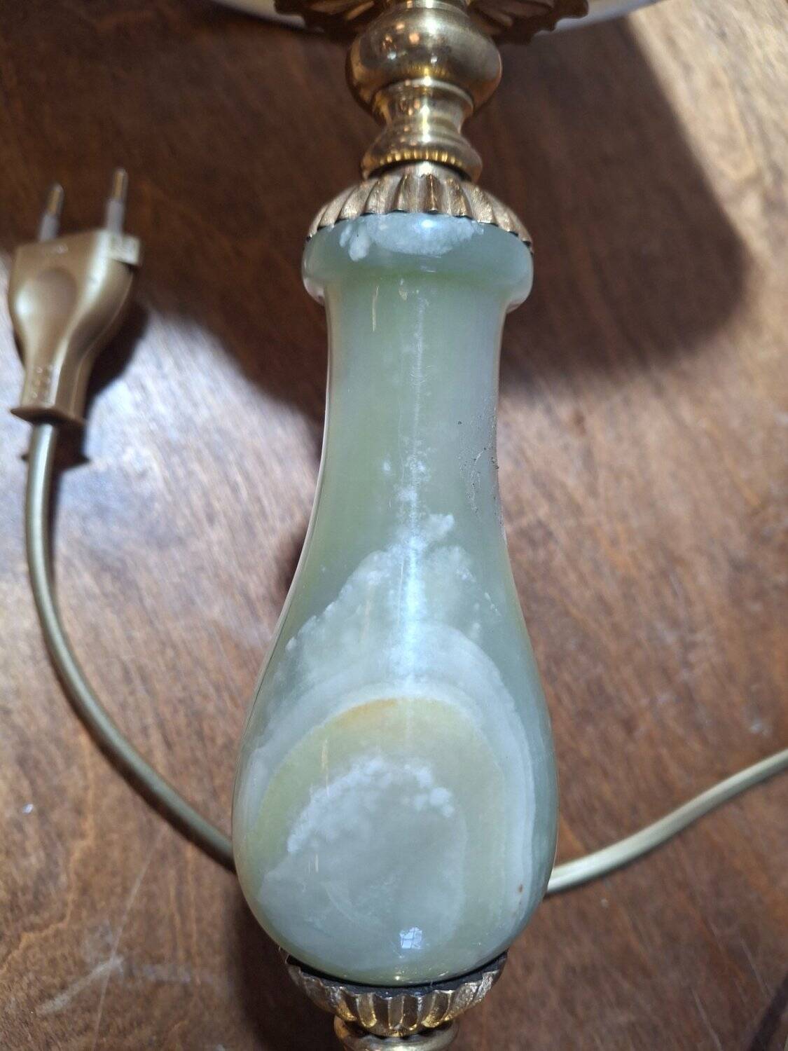 Lampe de table onyx vert & laiton doré griffes acanthe 1960s