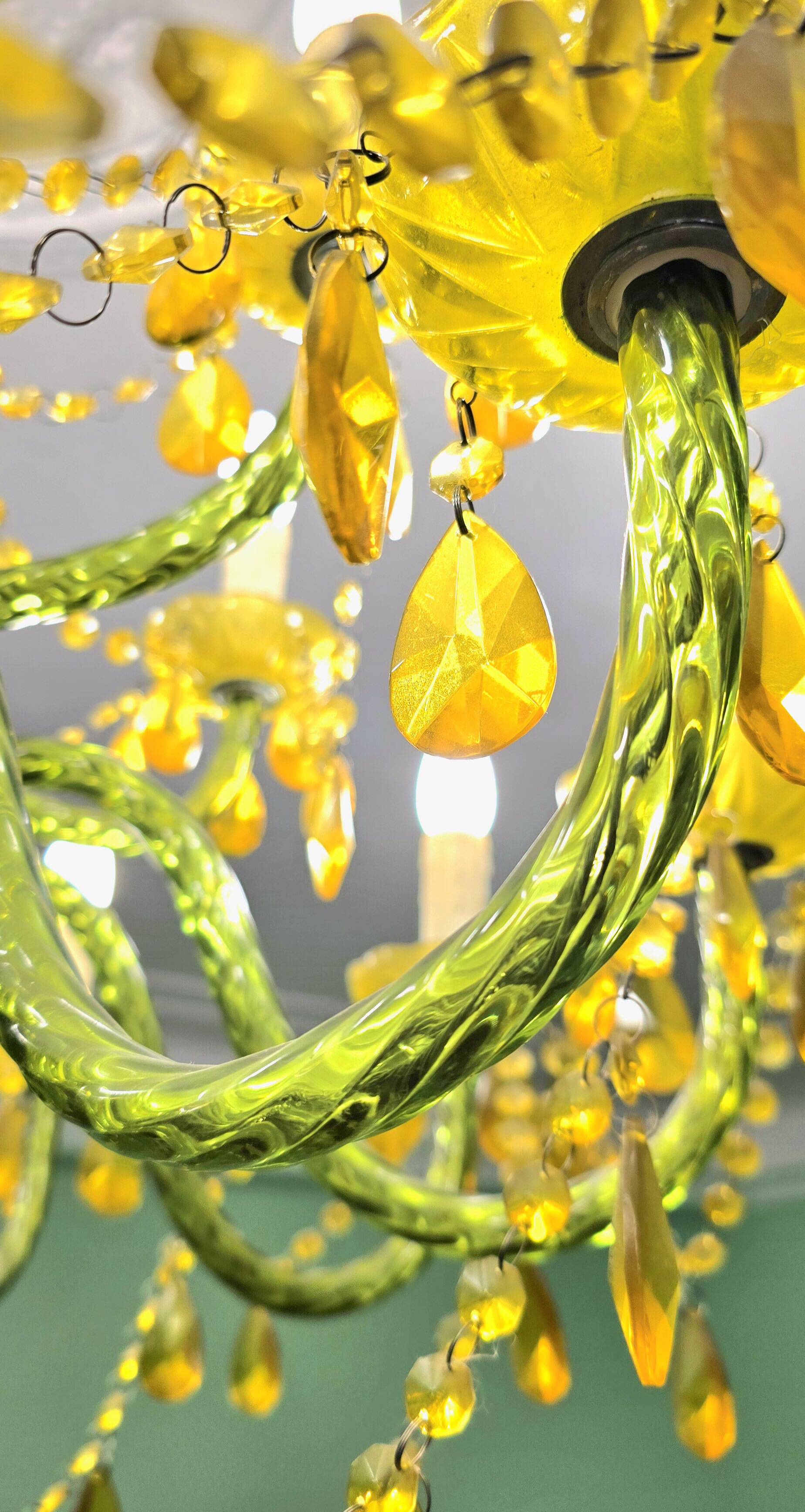 Large chandelier with glass and polypropylene pendants – 14 lights