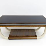 Art Deco Italian Walnut and Top Glass Table with Elephant Tusk Legs, 30s