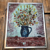 Tableau huile sur toile d cherou vase de fleurs