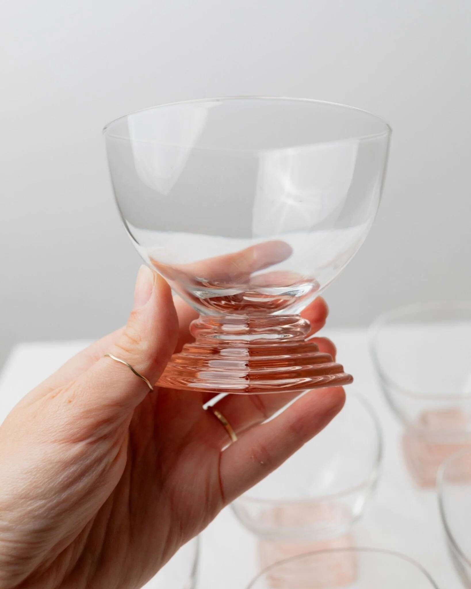 7 Retro Murano Glass Drinking Glasses - Pink, Peach & Clear Glass, 1970s Italy, Mid-Century Set