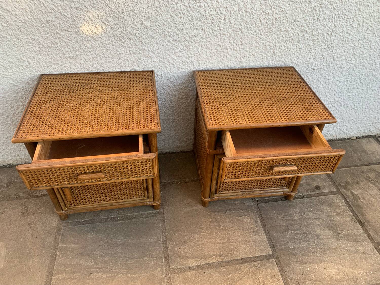 Pair of rattan bedside tables