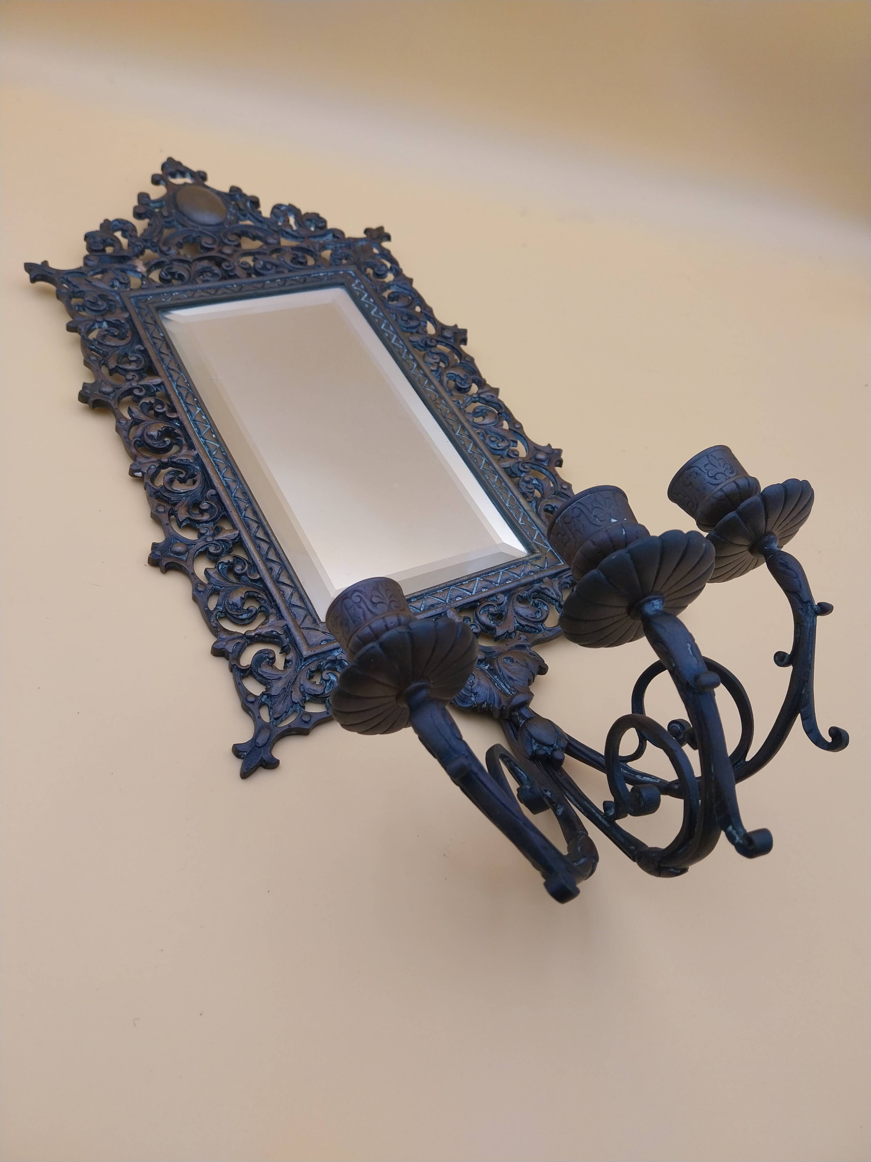 Applique miroir bougeoirs bronze doré