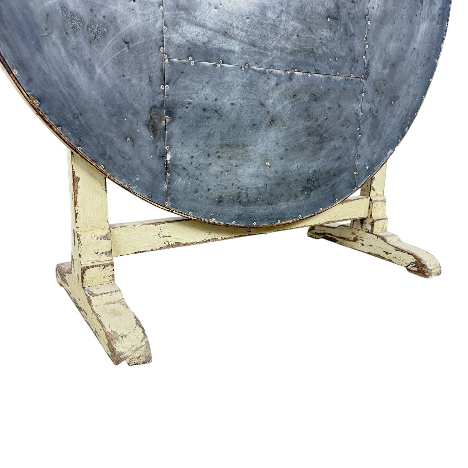 Table à vin pliante antique française avec plateau en métal – Table d'appoint bistro rustique