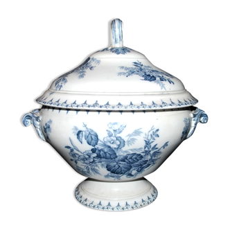 Tureen Ancient flora in earthenware of Sarreguemines U&C Blue flower