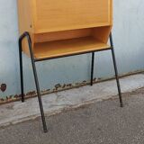 Vintage light oak secretary desk with metal base