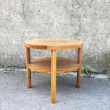 Round walnut pedestal table, with tablet