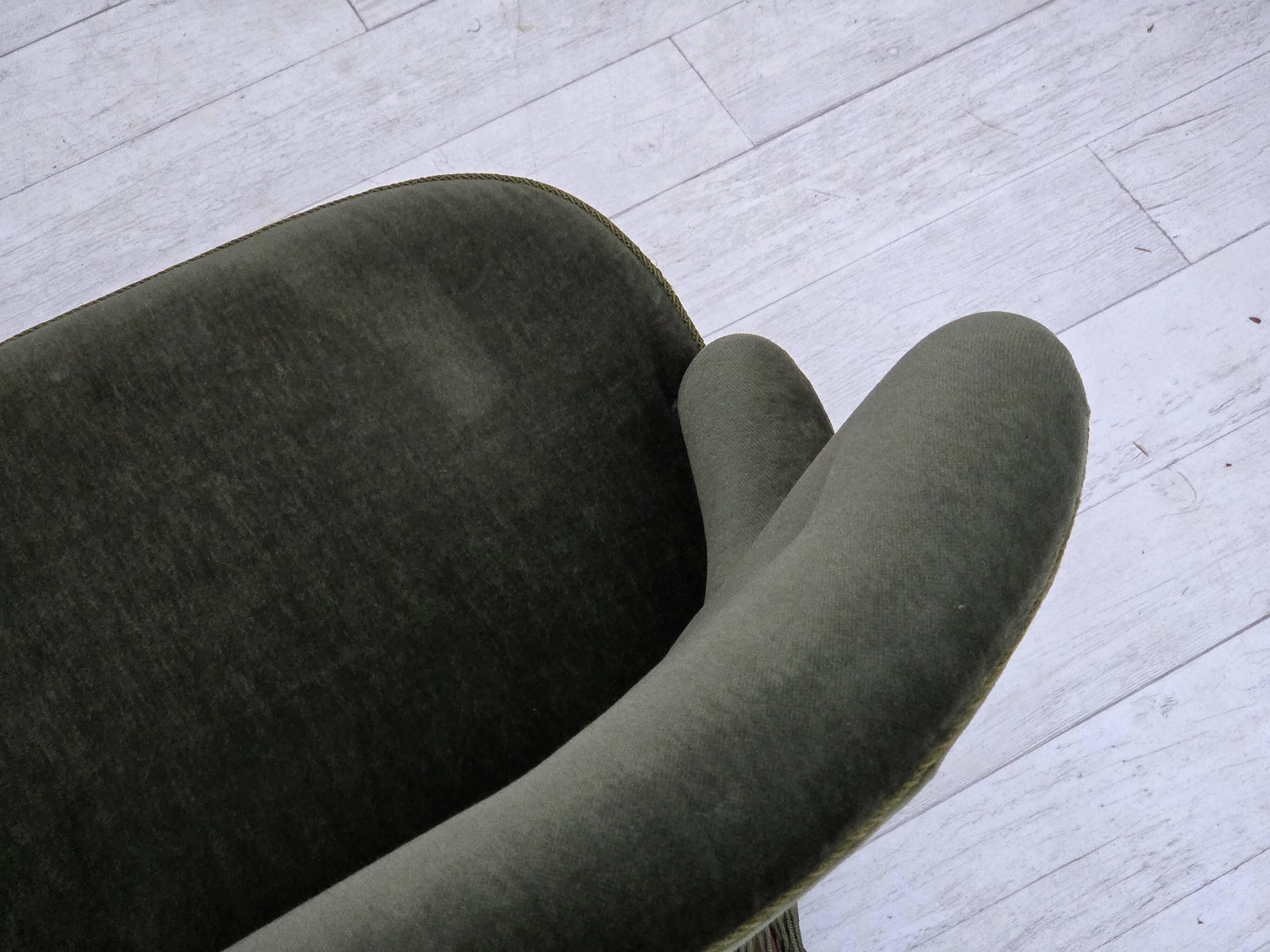 1970s, Danish 3-seater sofa, furniture velour, beech wood legs.