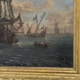 "View of a Busy Port" Oil on Canvas and its Frame, 18th Century