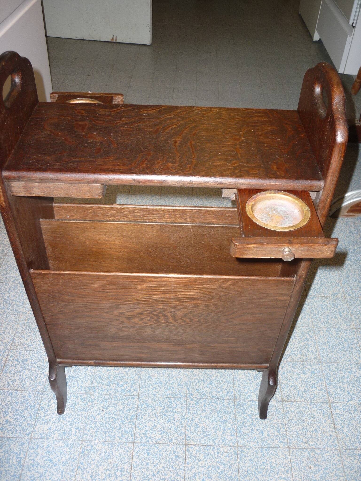 Magazine rack with ashtrays, wooden end table