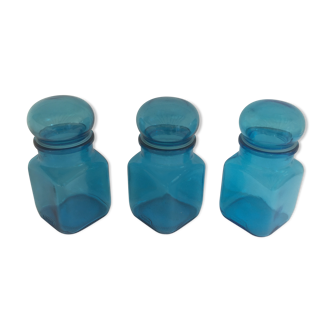 Lot 3 jars of blue apothecary