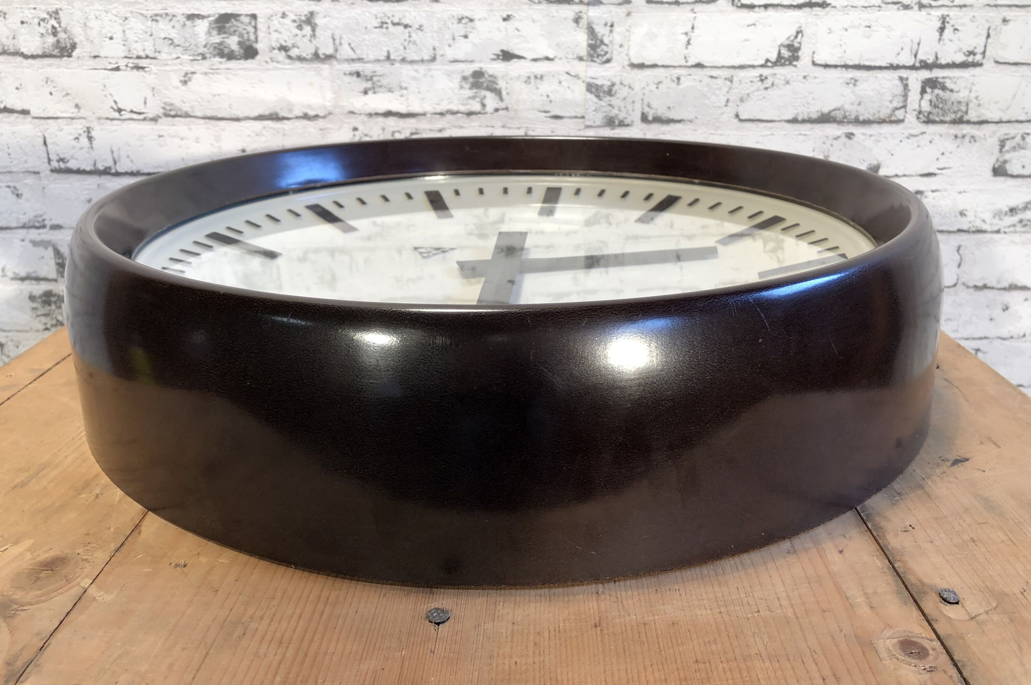 Large Industrial Bakelite Factory Wall Clock From Pragotron, 1960s