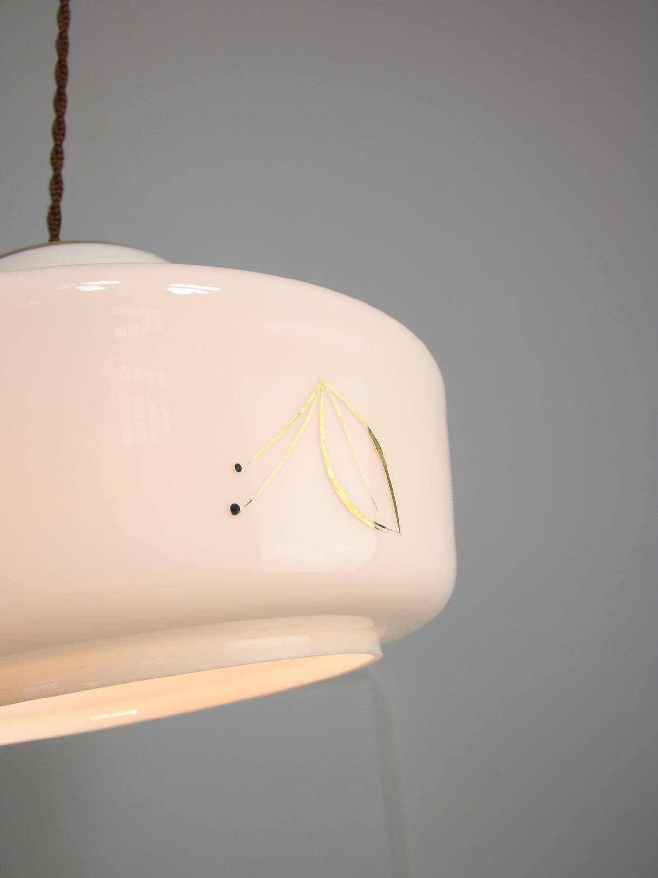 Mid-century Modern Italian Brass and White Glass Pendant Lamp, 1960s