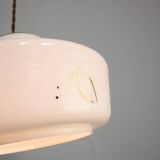 Mid-century Modern Italian Brass and White Glass Pendant Lamp, 1960s