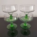 Set of 4 champagne glasses on green legs, 1960s