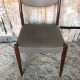 Series of 6 Scandinavian chairs in wood + gray skai, 70s vintage #a572