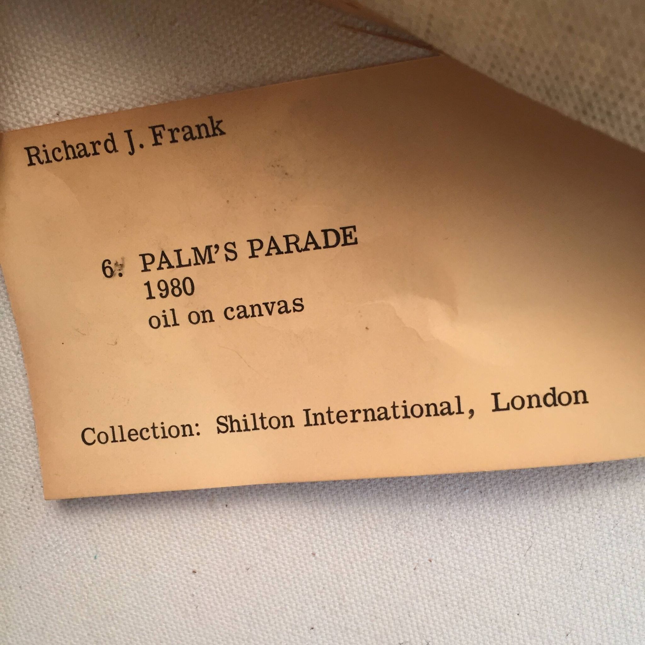 Richard Frank 'Palm's Parade' Painting, Oil On Canvas 1980s Miami Palm Tree Postmodern Art
