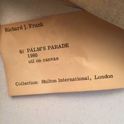 Richard Frank 'Palm's Parade' Painting, Oil On Canvas 1980s Miami Palm Tree Postmodern Art