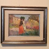 Oil painting of figures on panel in the Impressionist style from the 50s/60s.