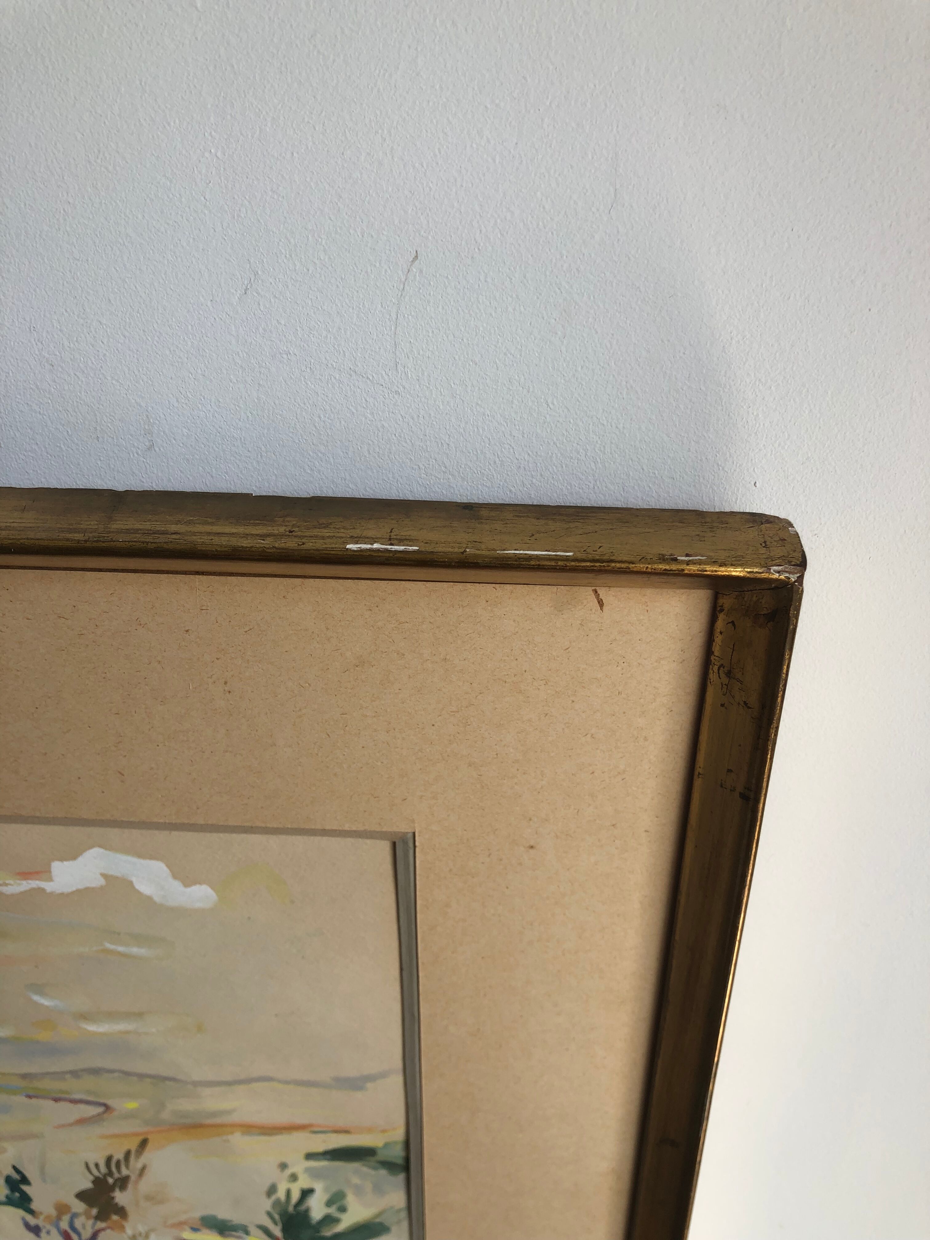 Framed watercolor seaside house