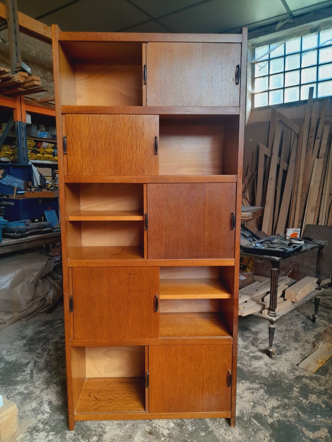 Shelves, bookcase with vintage sliding doors