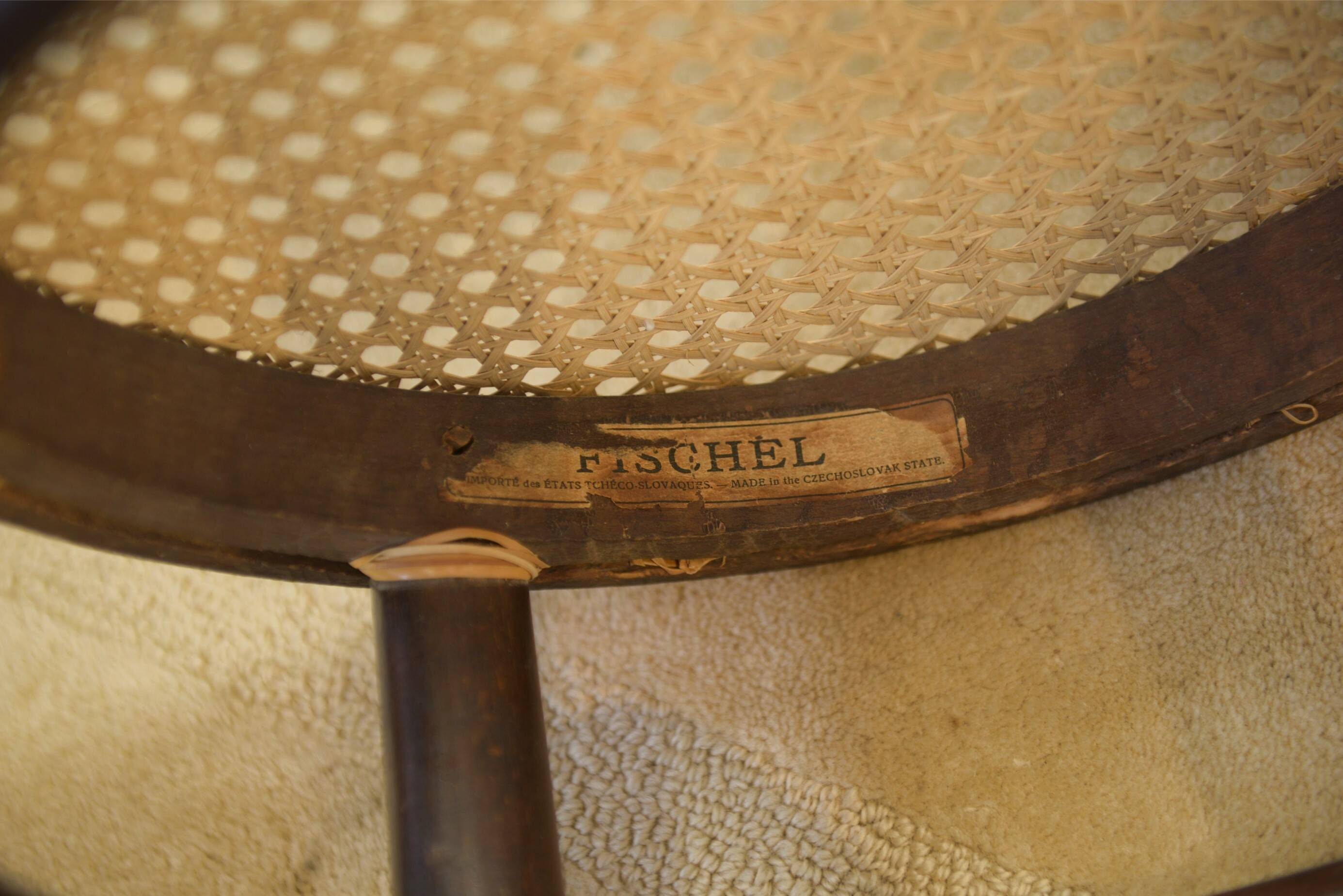 Pair of curved wooden bistro chairs stamped Fischel 1930s