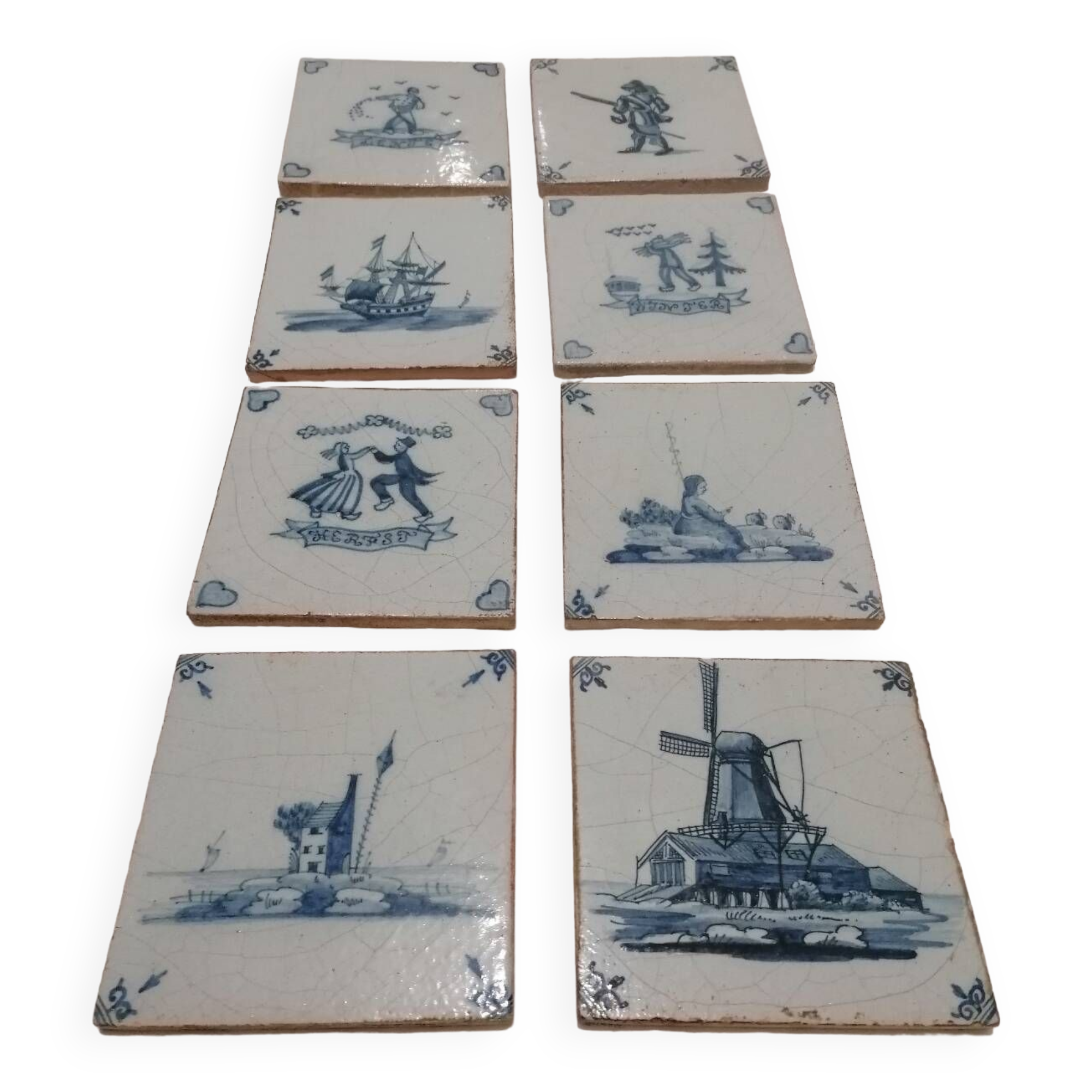 Carreaux anciens xviii siècle delft lot de 8
