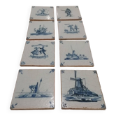Old 18th century Delft tiles set of 8