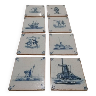 Carreaux anciens xviii siècle delft lot de 8