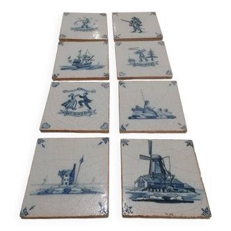 Old 18th century Delft tiles set of 8