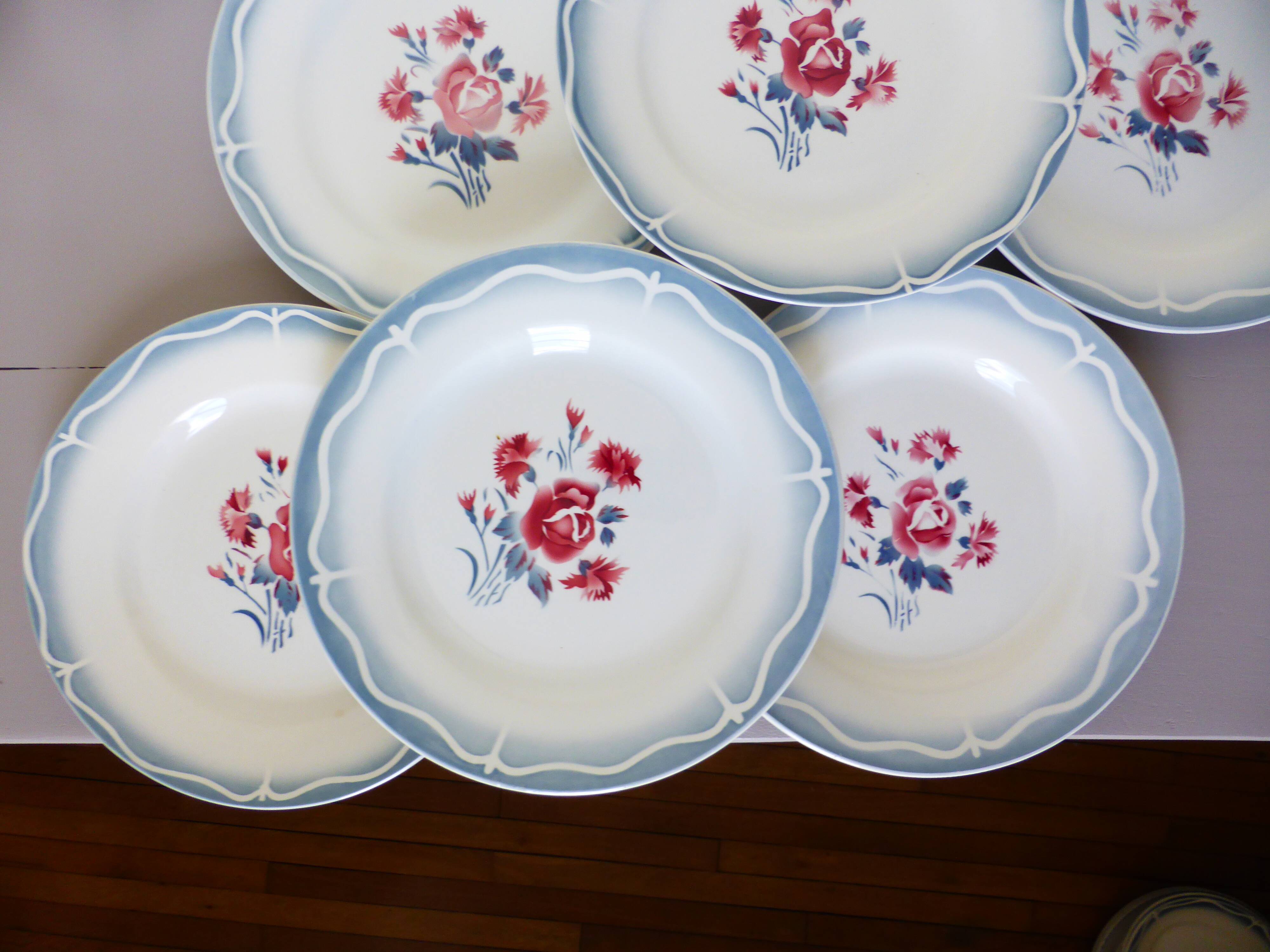 6 flat plates of Digoin Sarreguemines model Nina Rosa 210404