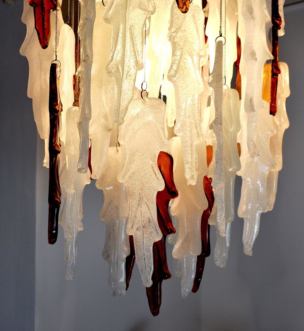 Two-tone waterfall chandelier Poliarte by Albano Poli, Murano, 1970, Italy